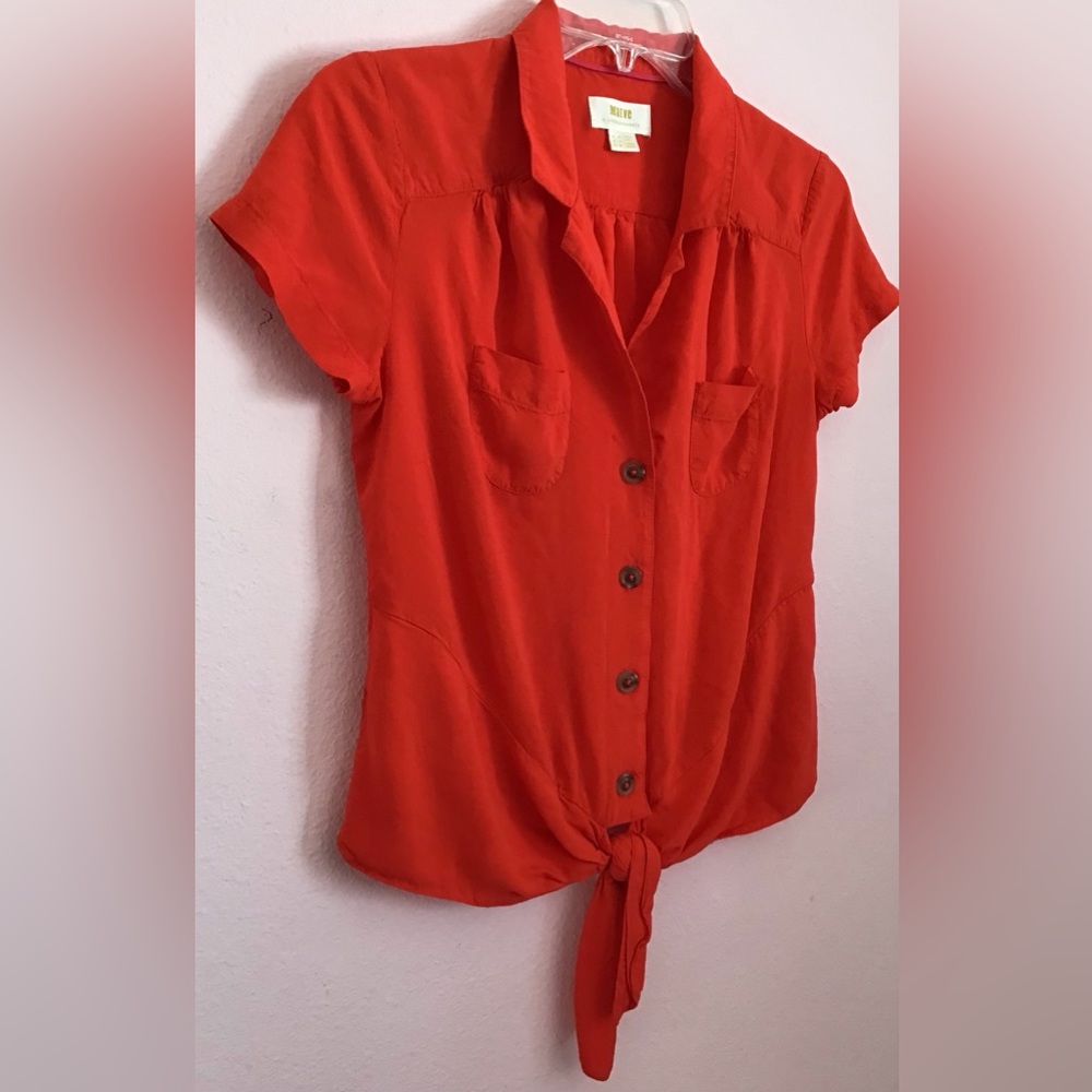 Maeve sleeveless button down blouse with tie size 2